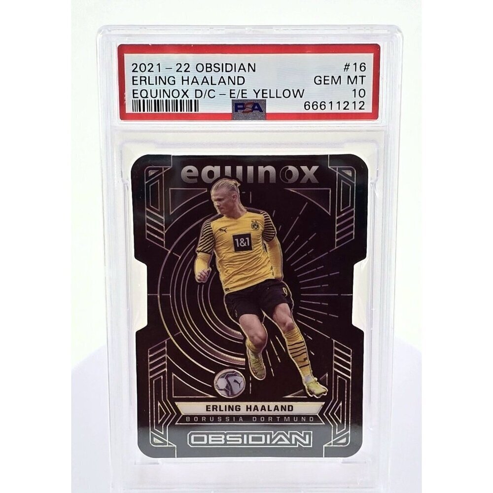 ERLING HAALAND 2021 PANINI OBSIDIAN EQUINOX Yellow /10 Gem Mint 10 World Cup - Picture 2 of 4